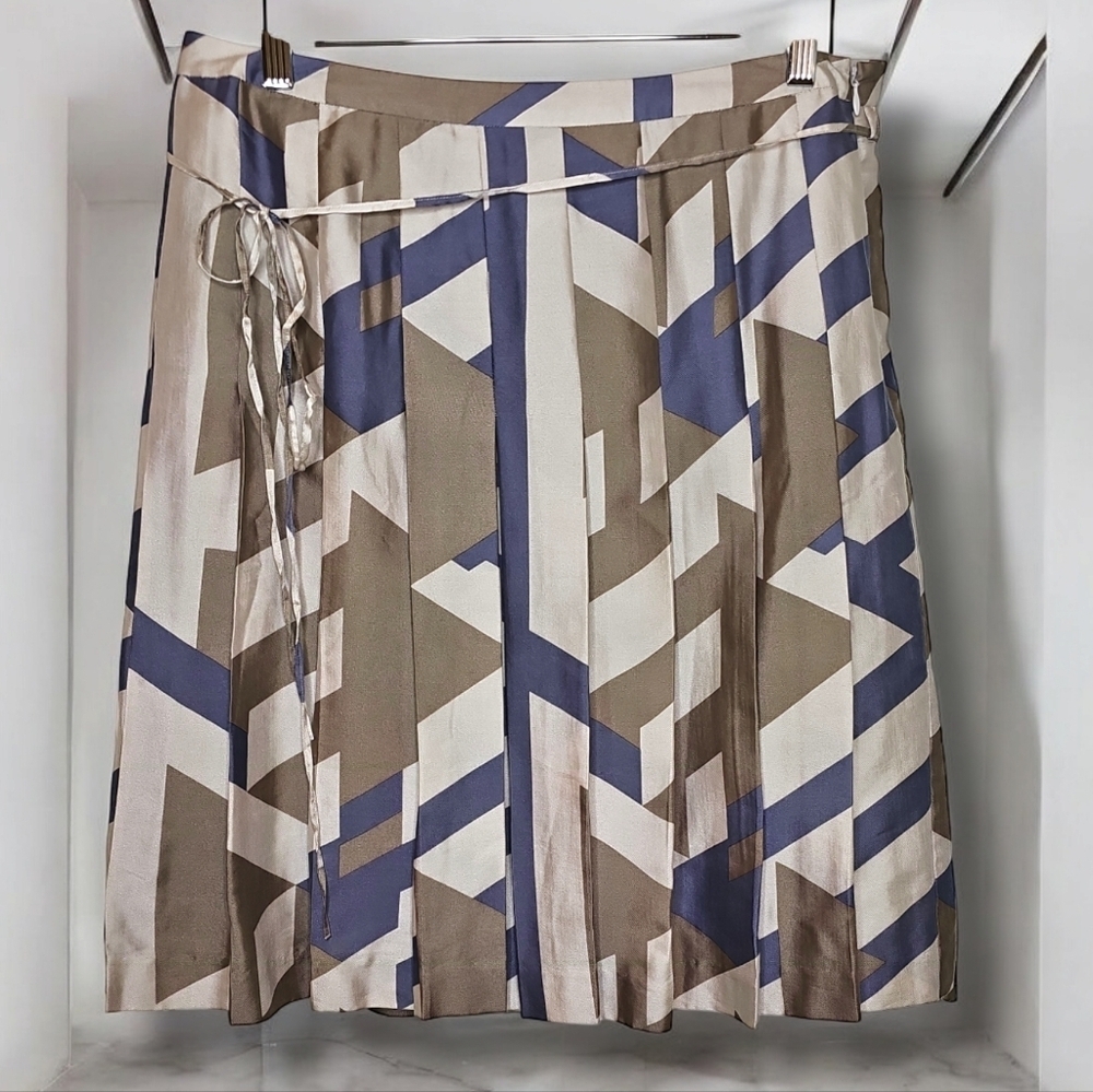 Banana Republic Cream Geometric Pattern Silk Blend Pleated Midi Skirt - Size 12